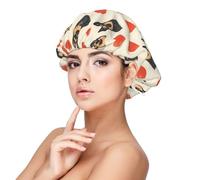 Cuffia da donna in raso con stampa a forma di cuore e pastore tedesco, per dormire, regolabile, a doppio strato, per capelli ricci