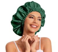 Cuffia da Donna in Raso, per Dormire, Morbida, per Dormire, Capelli Naturali e Ricci (Verde nerastro)