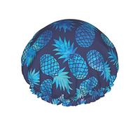 Cuffia da impermeabile con frutta esotica con motivo a figure di ananas, cuffia per capelli da bagno elastica Cuffia da bagno per capelli con protezione ambientale, doppio strato impermeabile