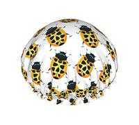 Cuffia da impermeabile con motivo a coccinella gialla, cuffia elastica per capelli da bagno Cuffia da bagno per capelli con protezione ambientale, doppio strato impermeabile Cappello da