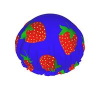 Cuffia da impermeabile con motivo a sfondo blu fragola, cuffia elastica per capelli da bagno Protezione ambientale Cuffia da bagno per capelli, doppio strato impermeabile Cappello da d