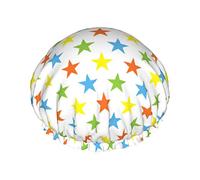 Cuffia da impermeabile con motivo a stelle luminose colorate senza cuciture, cuffia elastica per capelli da bagno Cuffia da bagno per capelli con protezione ambientale, doppio strato impermea