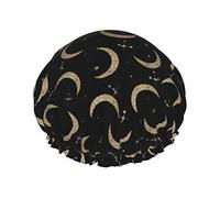 Cuffia da impermeabile con stelle a falce di luna glitter oro, cuffia da bagno elastica per capelli Cuffia da bagno per capelli con protezione ambientale, doppio strato impermeabile Cappello