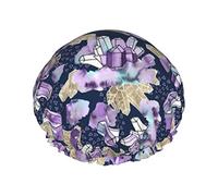 Cuffia da impermeabile in oro blu viola Cluster di cristallo di ametista, Cuffia per capelli da bagno elastica Cuffia da bagno per capelli con protezione ambientale, Doppio strato impermeabil