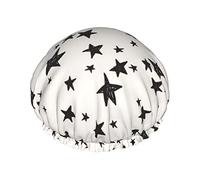 Cuffia da impermeabile nera color crema in tessuto Stars, cuffia elastica per capelli da bagno Protezione ambientale Cuffia da bagno per capelli, doppio strato impermeabile Cappello da