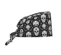 Cuffia da infermiera chirurgica regolabile con stampa a teschio, unisex, unisex, con fascia per il sudore, colore: nero e bianco