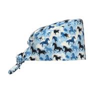 Cuffia da infermiera con stampa di cavallo blu e nero, unisex, regolabile, per operatori chirurgici e infermieri, per donne e uomini che lavorano con fascia tergisudore