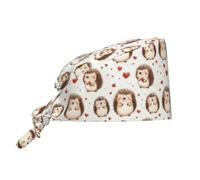 Cuffia da infermiere chirurgica regolabile con stampa di riccio a forma di cuore, per donne e uomini, con fascia per il sudore, colore nero