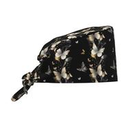 Cuffia Da Lavoro Unisex, Aesthetically Butterfly Black Cute Cappellino Bouffant Regolabile, Riutilizzabile Berretto Da Lavoro Per Ristorante Cucina