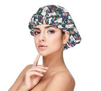 Cuffia da notte da donna con stampa di cani e fiori bianchi per proteggere i capelli, comoda cuffia da notte per capelli ricci e lunghi, nero, taglia unica