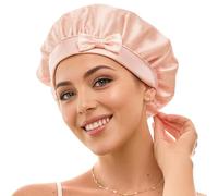 Cuffia da notte in 100% seta di gelso, traspirante e regolabile, per dormire e fare la doccia, da donna, per capelli ricci (rosa)
