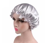 Cuffia da notte in raso di seta da donna Cuffia da bagno for doccia Cura dei capelli Bellezza Cofano Cappello Copricapo Fasce elastiche Strumenti for doccia da bagno (Color : Silver)