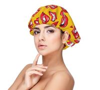 Cuffia da notte in raso per adulti con stampa labbra rosse che sorridono e mordono le labbra, mantengono l'acconciatura e garantiscono un sonno confortevole, 33 cm, nero, taglia unica