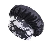 Cuffia da Notte in Seta Cappello da donna con stampa floreale e bordo largo, elastico, in raso liscio di seta, for dormire tutti i giorni in casa(Black)