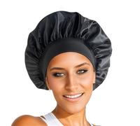 Cuffia da Notte in Seta Cappello da notte donna in raso tinta unita a tesa larga con fascia elastica, cuffia for la cura dei capelli e cappello(Black)