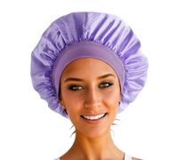 Cuffia da Notte in Seta Cappello da notte donna in raso tinta unita a tesa larga con fascia elastica, cuffia for la cura dei capelli e cappello(Light purple)