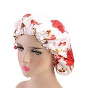 Cuffia da Notte in Seta Cuffia da notte grande in tessuto simile alla seta a doppio strato con fascia elastica for for la testa donna(White-red-flower)