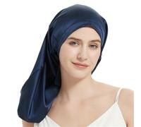 Cuffia da Notte in Seta Cuffia da notte in seta for capelli lunghi 60 * 33 cm donna, cuffia raso di dormire, adatta a tutti i tipi(Dark blue)