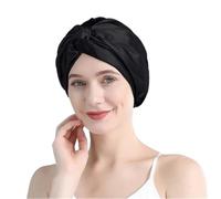 Cuffia da Notte in Seta Cuffie a turbante in seta for donna, cuffia da notte intrecciata, fascia for capelli riccia(Black)