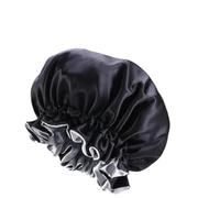 Cuffia da Notte in Seta Cuffie da notte in seta, copricapo a doppio strato, cuffia doccia regolabile raso di for donna(Black)