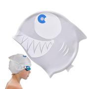 Cuffia da nuoto a forma di pesce per bambini - Cappellino da bagno in silicone con design squalo, impermeabile e comodo per ragazzi e ragazze (nero/grigio/blu)
