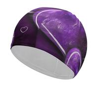 Cuffia da nuoto con cuori viola per adulti, donne e uomini, leggera ed elastica, cuffia da nuoto per piscina, spiaggia, nuoto sul giro, protezione per le orecchie dei capelli