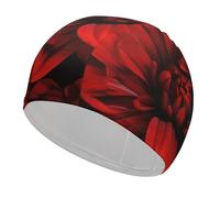 Cuffia da nuoto con fiore rosso su sfondo nero, ad alta elasticità, per donne e uomini, resistente e impermeabile, mantiene i capelli asciutti, perfetta per piscina, spiaggia, nuoto