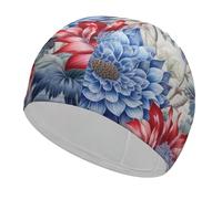 Cuffia da nuoto con fiori rossi e blu per adulti, donne e uomini, leggera ed elastica, cuffia da nuoto per piscina, spiaggia, nuoto sul giro, protezione per le orecchie dei capelli