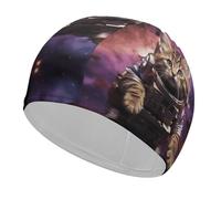 Cuffia da nuoto con gatto nello spazio, unisex, per adulti, antiscivolo, comoda, resistente, facile da indossare e togliere, impermeabile, mantiene i capelli asciutti