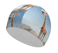 Cuffia da nuoto con giraffa dei cartoni animati, ad alta elasticità, per donne e uomini, resistente e impermeabile, mantiene i capelli asciutti, perfetta per piscina, spiaggia, nuoto