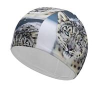 Cuffia da nuoto con leopardo delle nevi dagli occhi blu, ad alta elasticità, per donne e uomini, resistente e impermeabile, mantiene i capelli asciutti, perfetta per piscina, spiaggia, nuoto