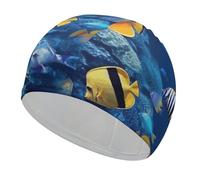 Cuffia da nuoto con pesci tropicali, resistente e altamente elastica, adatta a capelli lunghi e corti (uomini e donne)