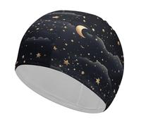 Cuffia da nuoto con stelle e luna su sfondo scuro, per donne e uomini, leggera ed elastica, per piscina, spiaggia, nuoto sul giro, protezione per le orecchie dei capelli