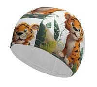 Cuffia da nuoto con tigre dei cartoni animati, ad alta elasticità, per donne e uomini, resistente e impermeabile, mantiene i capelli asciutti, perfetta per piscina, spiaggia, nuoto