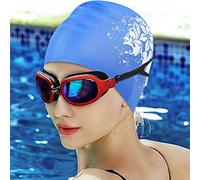 Cuffia da Nuoto, Cuffia da Nuoto per Donna Cuffia da Nuoto Leggera con Motivi Alla Moda Stampati per il Nuoto (BLUE)