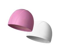 Cuffia da nuoto da donna, 2 pezzi, elastico, traspirante, impermeabile, ad asciugatura rapida, berretto, da bagno, donne, uomini, ragazzi e ragazze, rosa + bianco