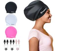 Cuffia da nuoto da donna, extra large, per trecce e dreadlocks, in silicone, mantiene i capelli asciutti, per extension di capelli lunghi, impermeabile, confezione da 3