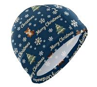 Cuffia da nuoto da donna per capelli corti e calvi, impermeabile, protezione per i capelli, motivo: volpe, animale, volpe, blu scuro