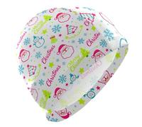 Cuffia da nuoto da donna, per capelli corti, impermeabile, per proteggere i capelli, con pupazzo di neve e Babbo Natale, rosa e bianco