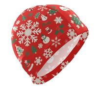 Cuffia da nuoto da donna, per capelli corti, impermeabile, protezione per capelli, con fiocco di neve, Babbo Natale, rosso sangue