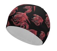 Cuffia da nuoto Dragon Flying di colore rosso per uomo e donna, antiscivolo, adatta a capelli lunghi o corti.