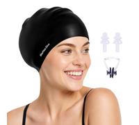 Cuffia da nuoto extra large, cuffia in silicone resistente con protezione per le orecchie, adatta per capelli lunghi, spessi, ricci, trecce, trame e dreadlock