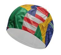 Cuffia da nuoto impermeabile per adulti con bandiere americane e brasiliane Candy Land per donne, capelli lunghi e corti