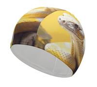 Cuffia da nuoto in pitone giallo e bianco, unisex, resistente, antiscivolo, ad alta elasticità, per capelli lunghi e corti, trecce e dreadlock, mantiene i capelli asciutti