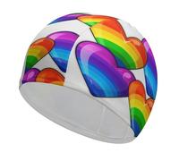 Cuffia da nuoto in tessuto arcobaleno Gay Pride Cuori Cuffia da nuoto per capelli corti e lunghi per mantenere i capelli asciutti, cuffia da bagno impermeabile per donne e uomini, cuffia da doccia