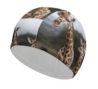 Cuffia da nuoto in tessuto con due giraffe, per capelli corti e lunghi per mantenere i capelli asciutti, cuffia da bagno impermeabile per donne e uomini, cuffia da doccia elastica confortevole