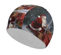 Cuffia da nuoto in tessuto Merry Christmas Santa Cuffia da nuoto per capelli corti e lunghi per mantenere i capelli asciutti, cuffia da bagno impermeabile per donne e uomini, cuffia da doccia elastica