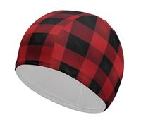 Cuffia da nuoto in tessuto rosso nero Buffalo Check Plaid Cuffia da nuoto per capelli corti lunghi per mantenere i capelli asciutti, cuffia da bagno impermeabile per donne e uomini, cuffia da doccia