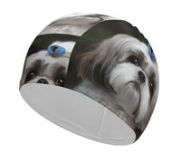Cuffia da nuoto in tessuto Shih Tzu Cuffia da nuoto per cani corti e lunghi per mantenere i capelli asciutti, cuffie da bagno impermeabili per donne e uomini, cuffie da doccia elastiche comode