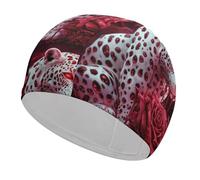 Cuffia da nuoto leopardata, rossa e rosa, morbida, elastica, unisex, leggera